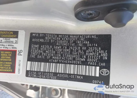 2014 Toyota Camry Le из США, поврежденный, VIN 4T4BF1FK4ER409285